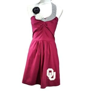 Livy Lu OU Halter Dress Crimson and Cream Medium